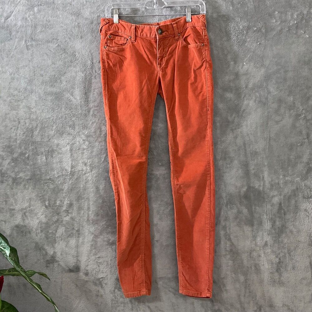 Free People Corduroy Jeans Womens Size 27 Burnt Orange logo button